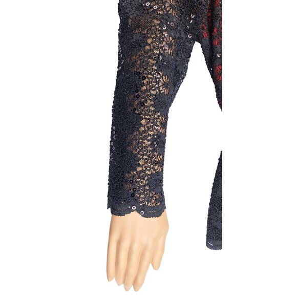 Blu Sage Black Red Lace Sparkle Top Women Small Holiday Party New Year Fancy - Picture 3 of 13